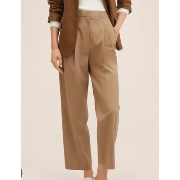 Mango high rise tan tapered straight leg trouser pants 4 - Picture 13 of 13
